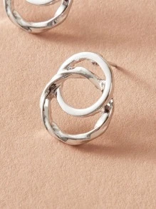 1對雙扭結圓形耳釘 - 銀色 - 查看 3