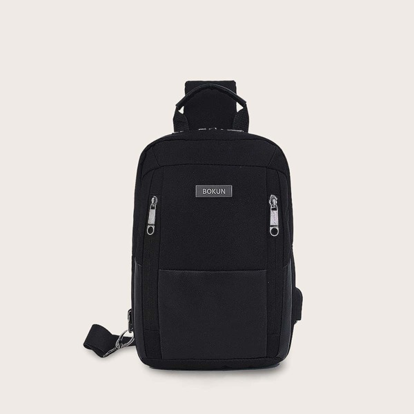 

Men Pocket Front Sling Bag, Black