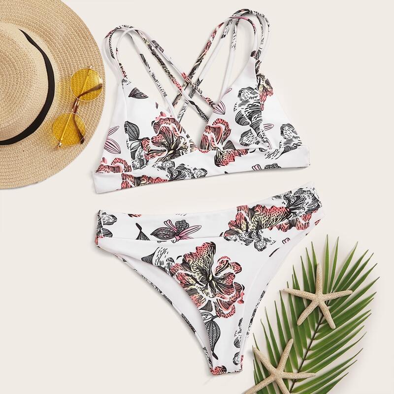 

Floral Print Criss Cross Bikini Set, Multicolor