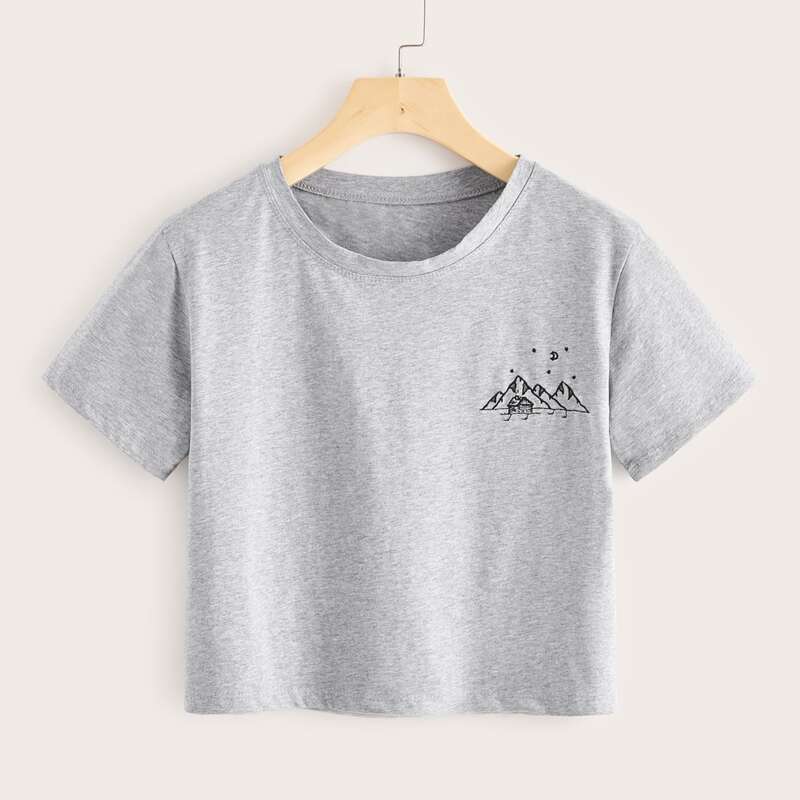 

Mountain Embroidery Short Sleeve Tee, Grey