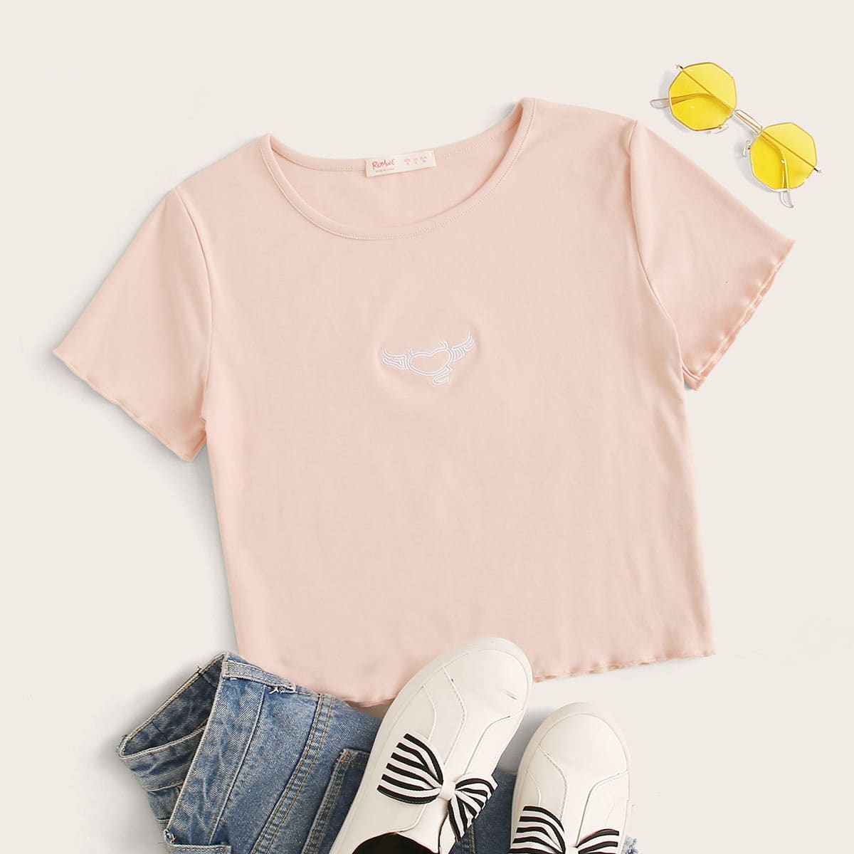 

Embroidery Lettuce Trim Tee, Pink
