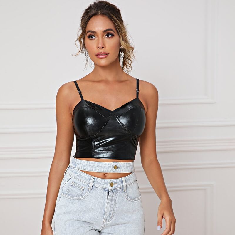 

PU Adjustable Strap Bralette, Black