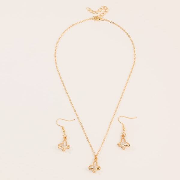 

3pcs Toddler Girls Hollow Out Butterfly Charm Necklace & Earrings, Gold