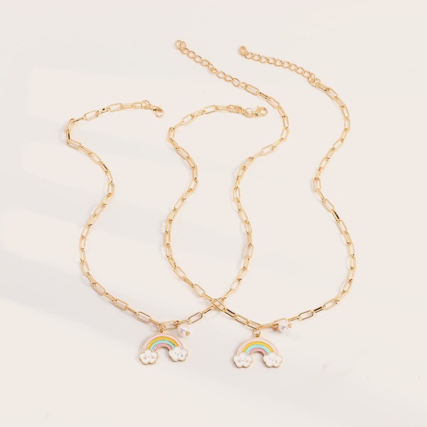 

2pcs Toddler Kids Rainbow Charm Chain Necklace, Multicolor