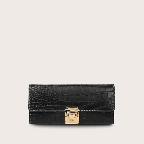 

Croc Embossed Push Lock Purse, Black