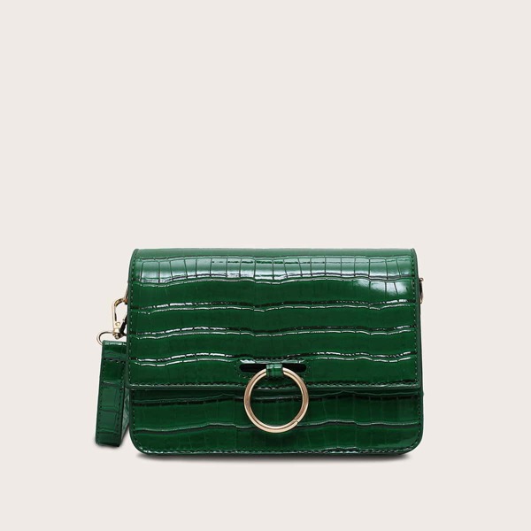 

Croc Embossed Flap Crossbody Bag, Green