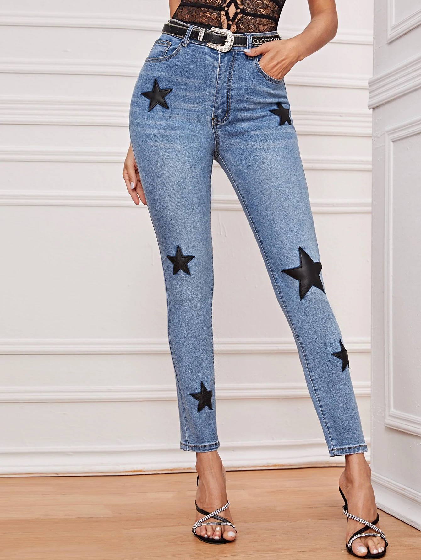 star patched jeans