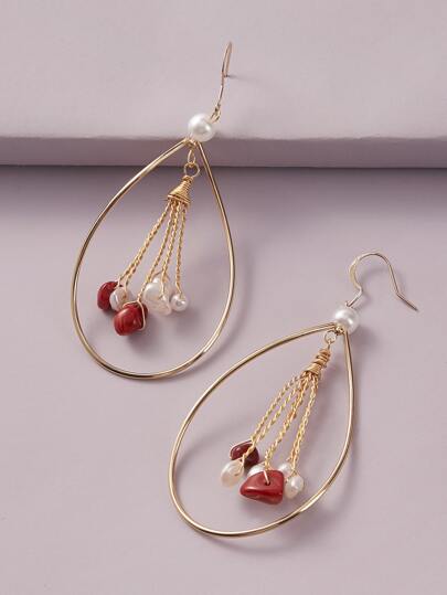 1pair  Pearl Decor Waterdrop Earrings