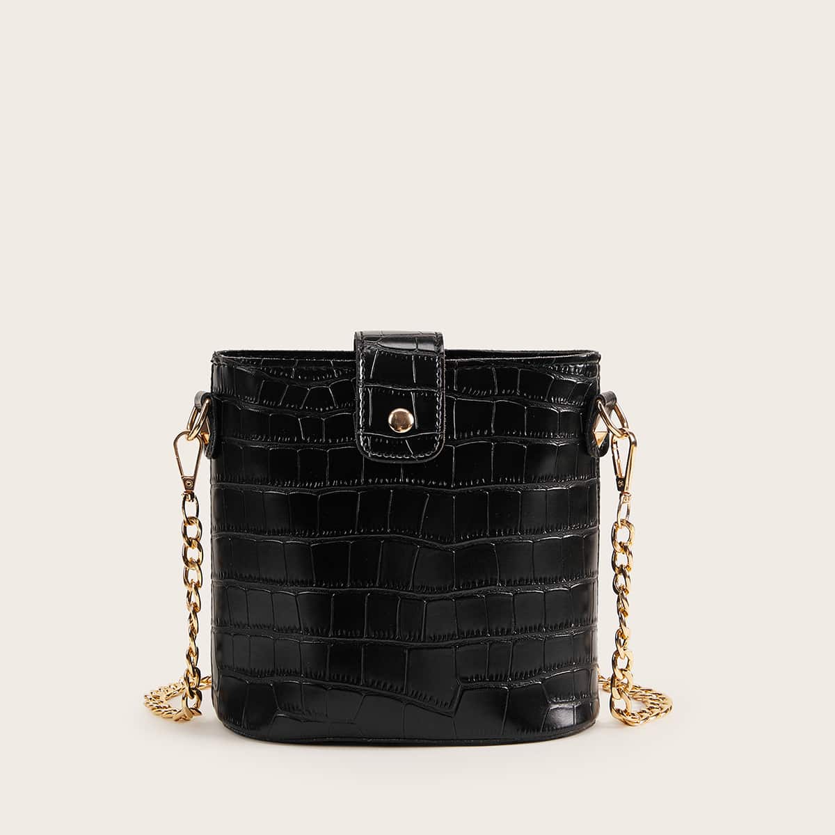 

Croc Embossed Chain Crossbody Bag, Black