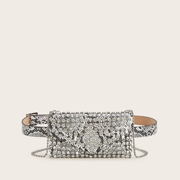 

Rhinestone Decor Snakeskin Fanny Pack, Multicolor