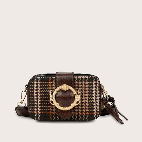 

Houndstooth Crossbody Bag, Brown