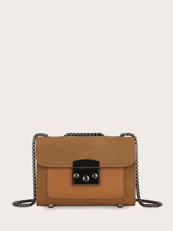 

Push Lock Chain Crossbody Bag, Brown