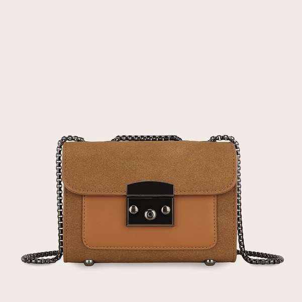 

Push Lock Chain Crossbody Bag, Brown