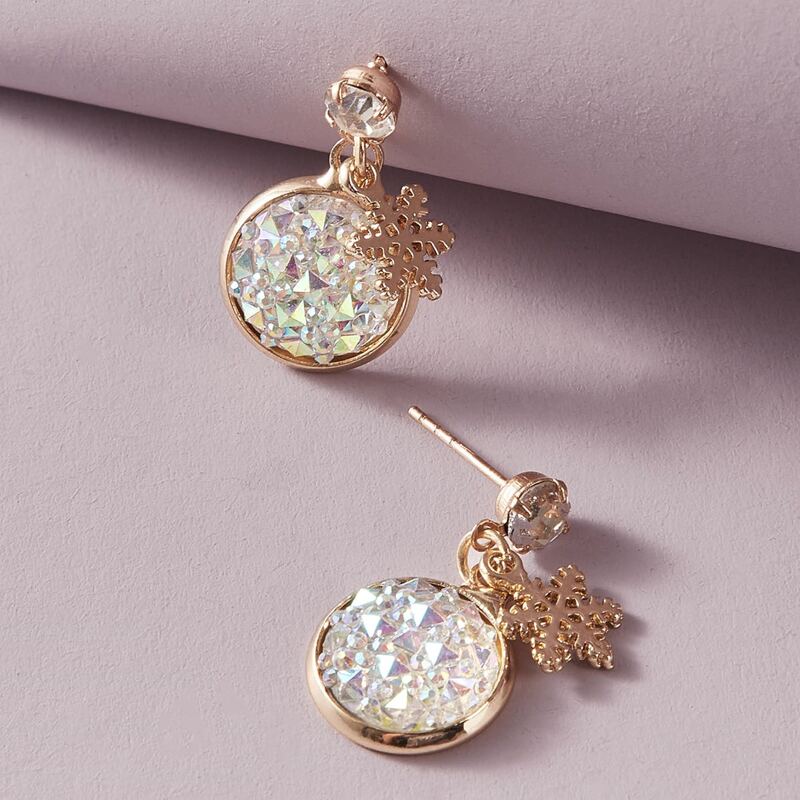 

1pair Snowflake Decor Round Drop Earrings, Multicolor