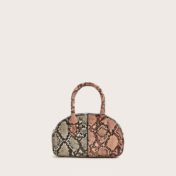 

Snakeskin Panel Satchel Bag, Multicolor