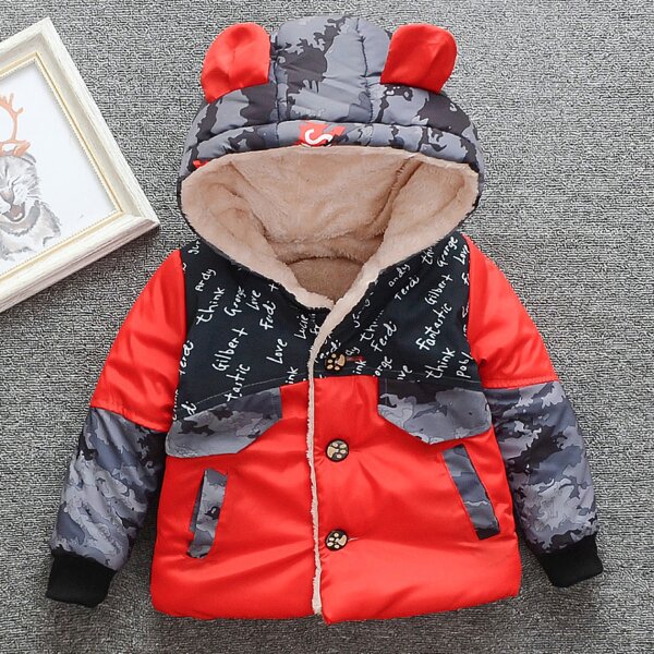 

Toddler Boys 3D Ears Teddy Lined Letter Graphic Coat, Multicolor