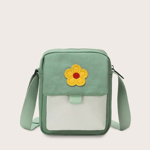 

Girls Floral Decor Crossbody Bag, Green