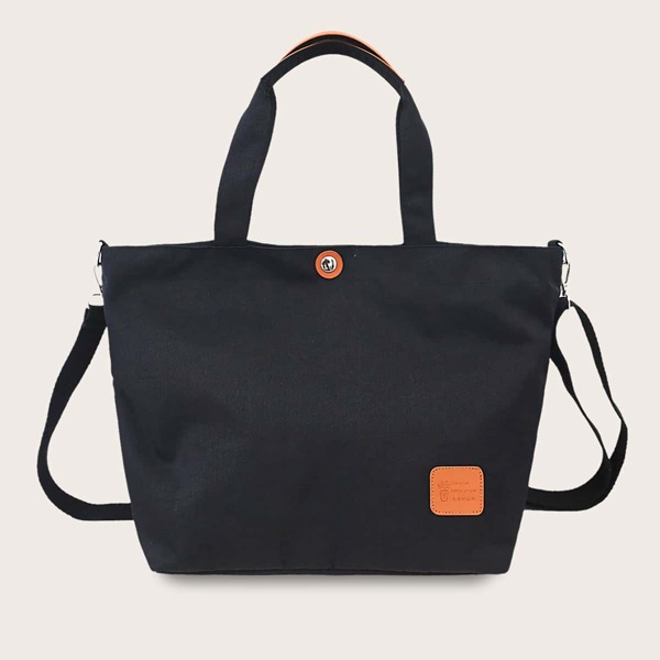 

Men Minimalist PU Patch Tote Bag, Black