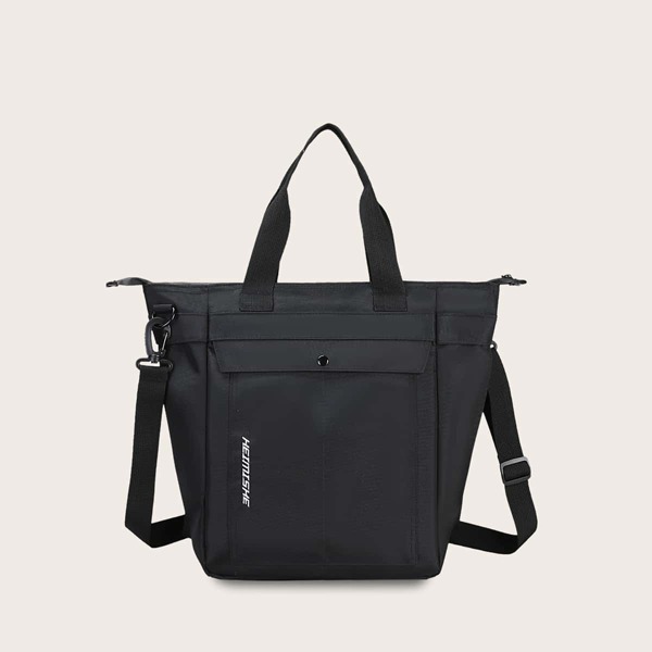 

Men Letter Detail Tote Bag, Black