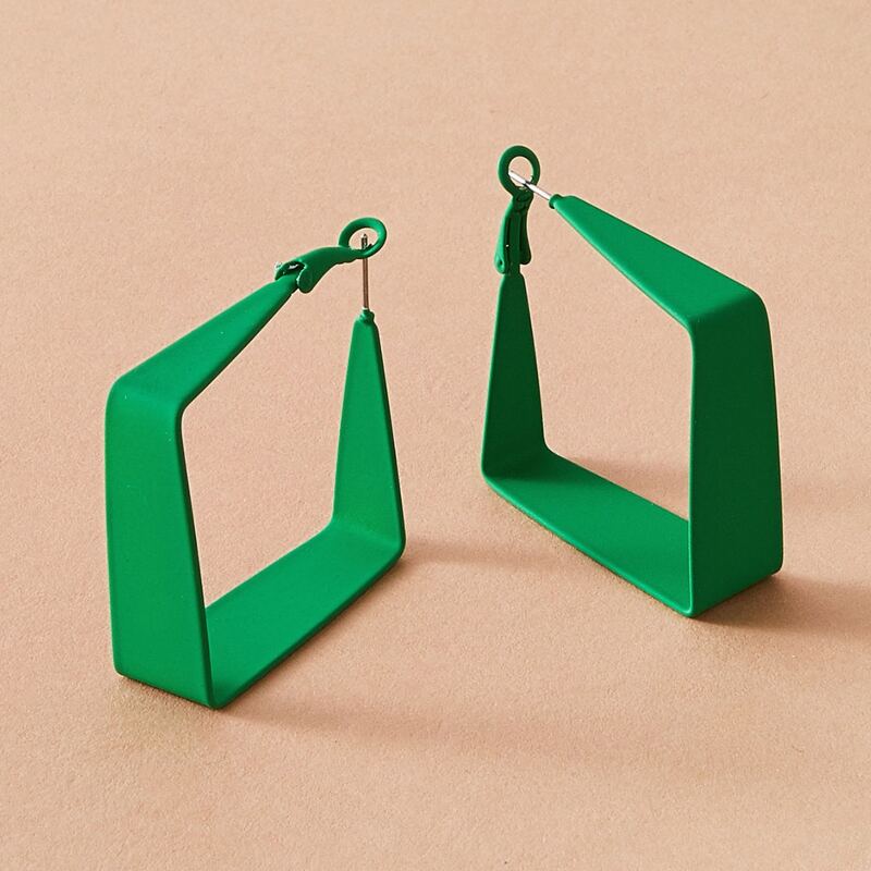 

1pair Square Hoop Earrings, Green