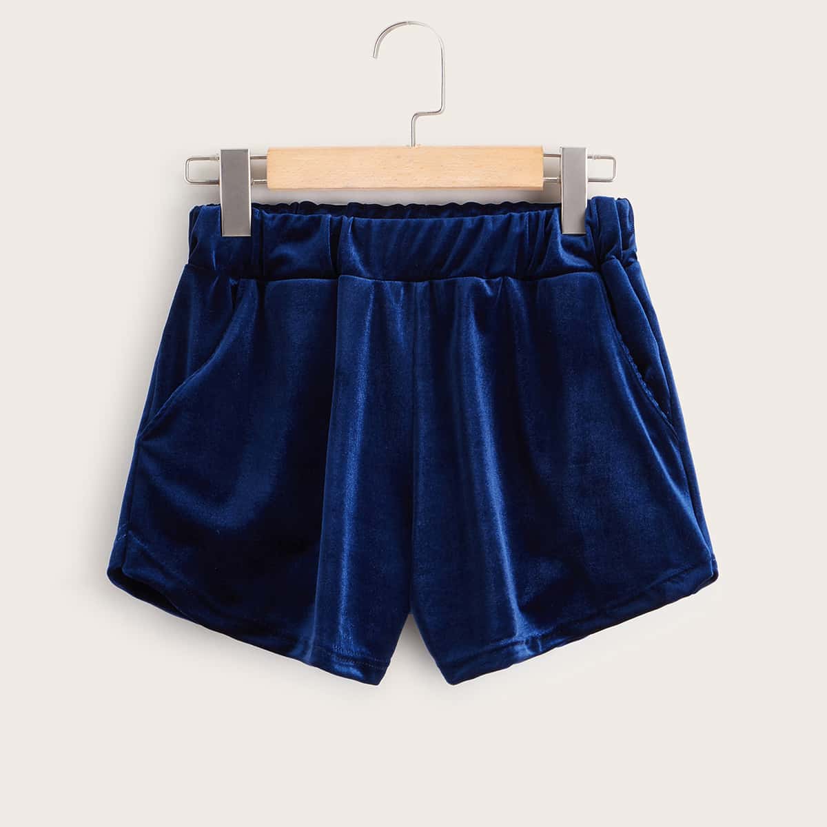 

Velvet Solid Elastic Waist Track Shorts, Navy