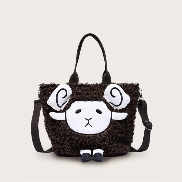 

Girls Sheep Design Faux Fur Tote Bag, Brown