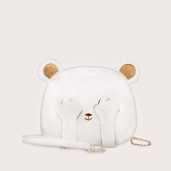

Girls Bear Design Chain Crossbody Bag, White