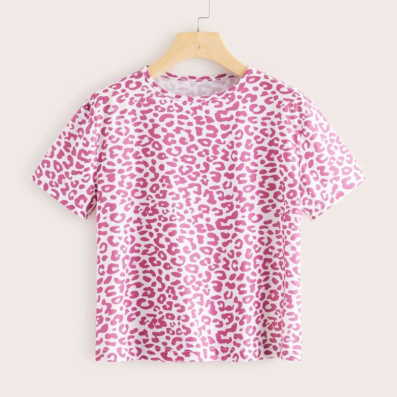 

Leopard Print Short Sleeve Tee, Pink