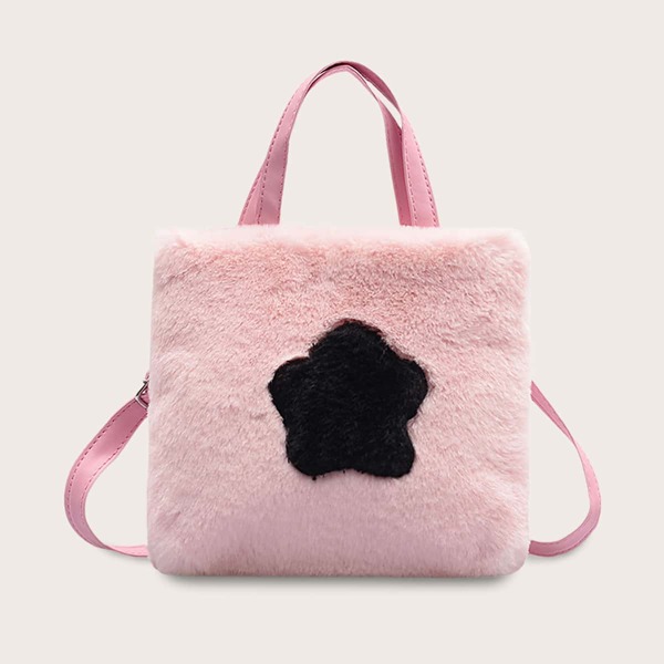 

Girls Star Decor Fluffy Satchel Bag, Pink
