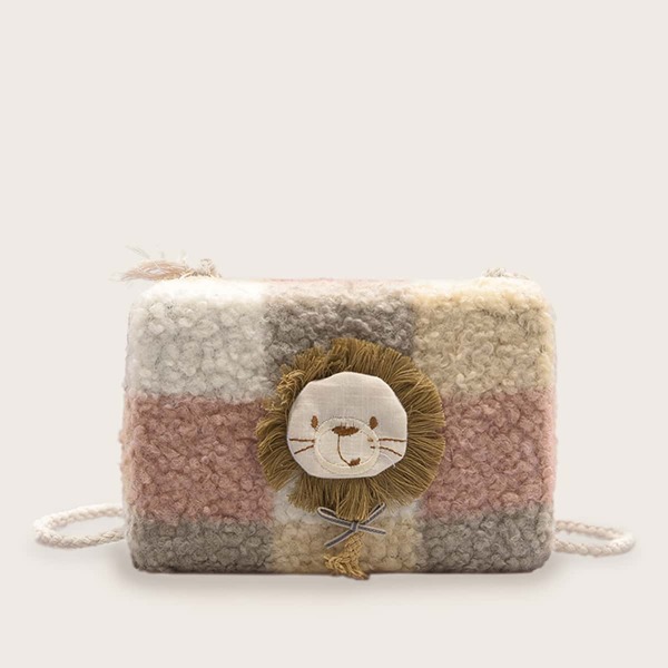 

Girls Lion Decor Color Block Crossbody Bag, Multicolor