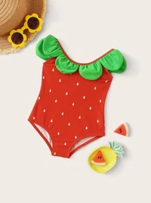 Baby Girls Strawberry Pattern One Piece Swimwear - Red - View 1