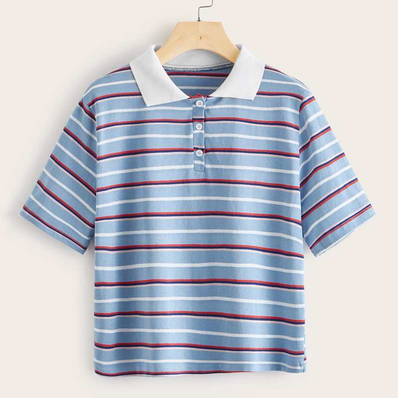 

Striped Half Button Polo Tee, Blue