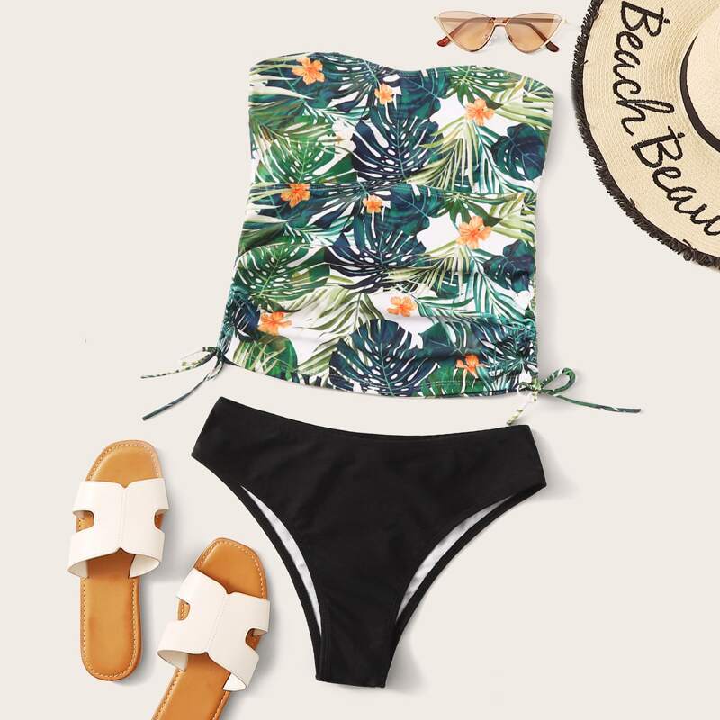 

Tropical Bandeau With High Cut Tankini, Multicolor