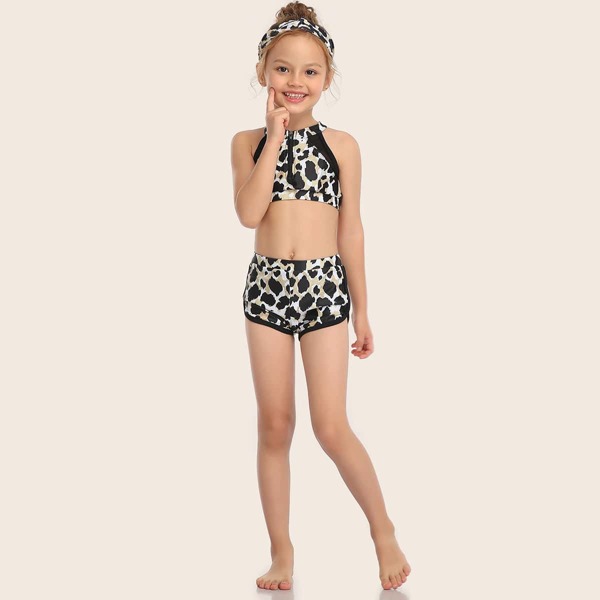 

Toddler Girls Leopard Top With Shortie Bikini Set, Multicolor