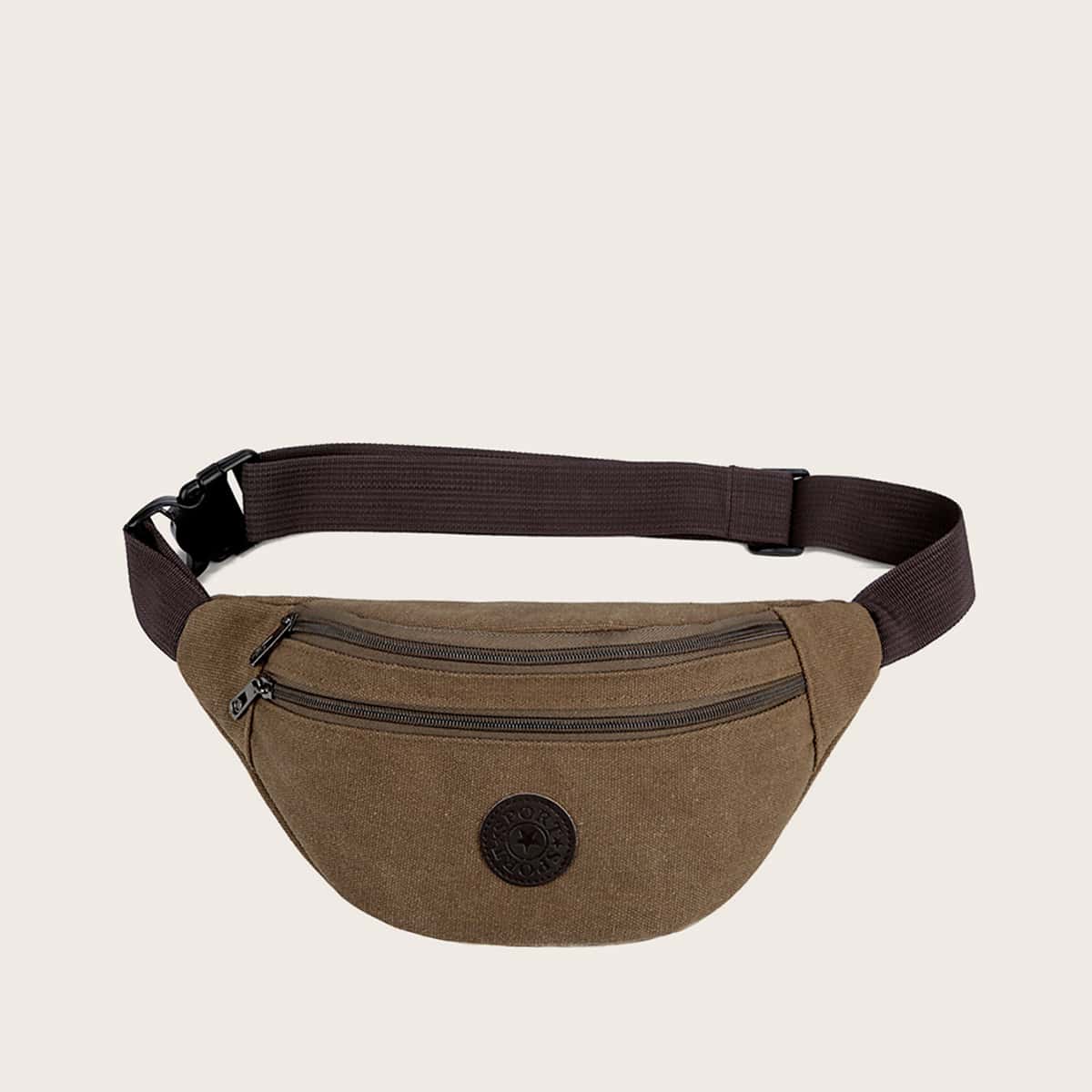 

Guys PU Patch Decor Canvas Fanny Pack, Brown