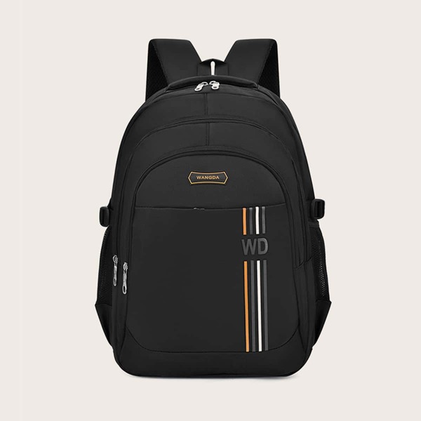 

Men Striped Curved Top Backpack, Black