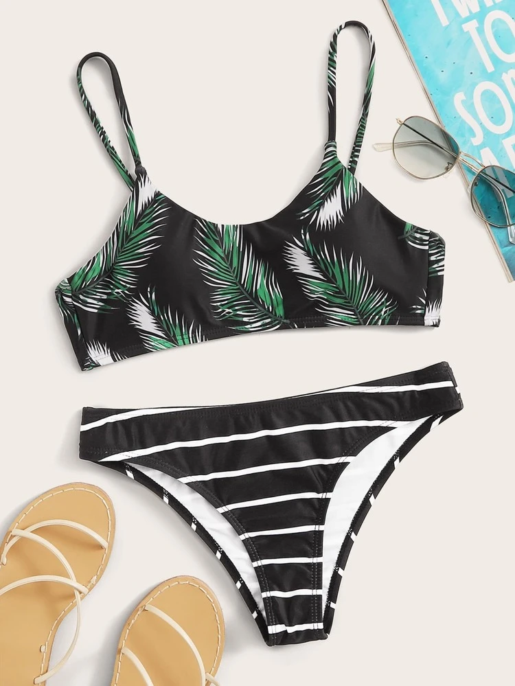 palm random print bikini set