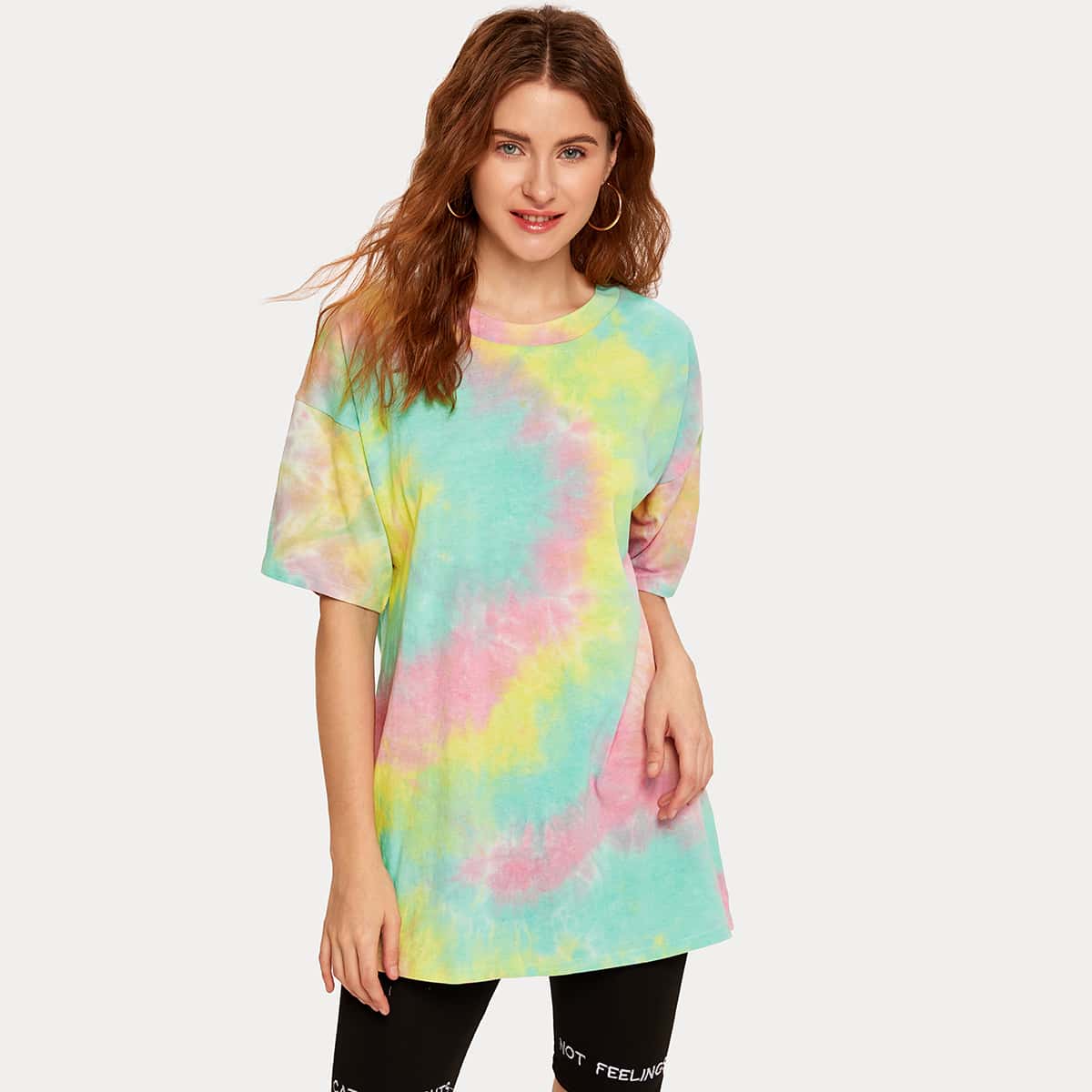 

Tie Dye Oversized Round Neck Tee, Multicolor