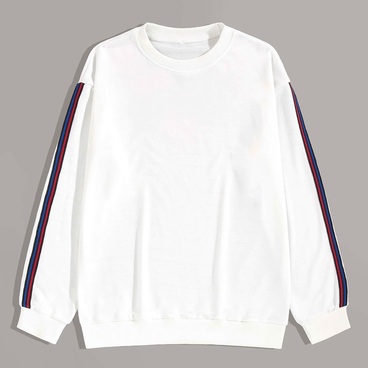 

Guys Striped Tape Round Neck Sweatshirt, White