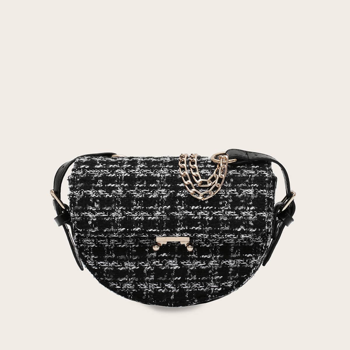 

Tweed Flap Saddle Bag, Black