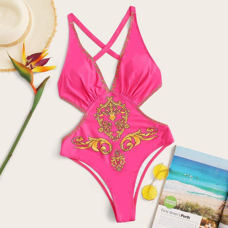 

Tribal Criss Cross Monokini, Pink bright