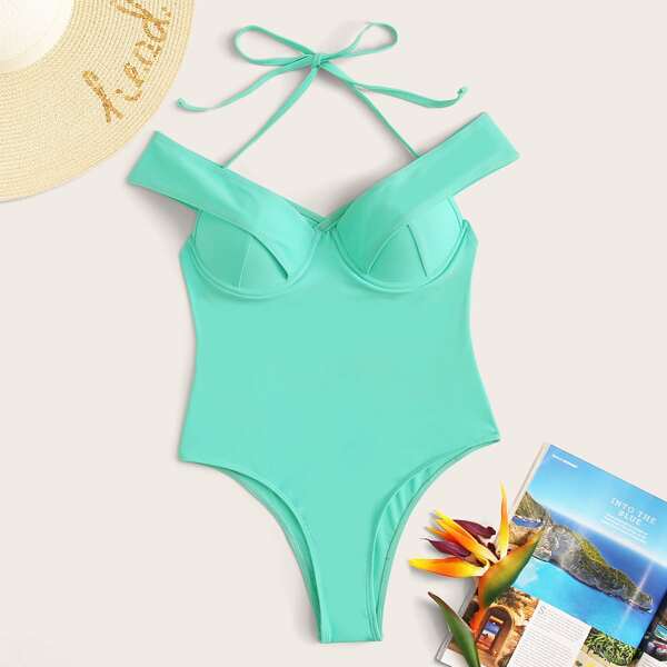 

Underwire Halter One Piece Swimwear, Green