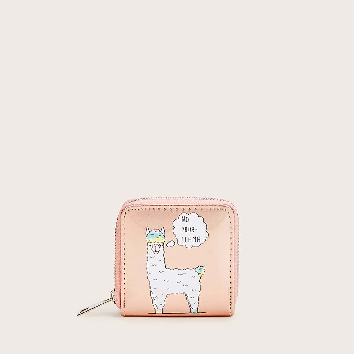 

Sheep Graphic Zip Around Purse, Nude