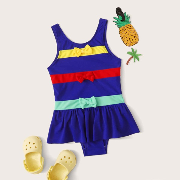 

Toddler Girls Striped Peplum One Piece Swimwear, Blue