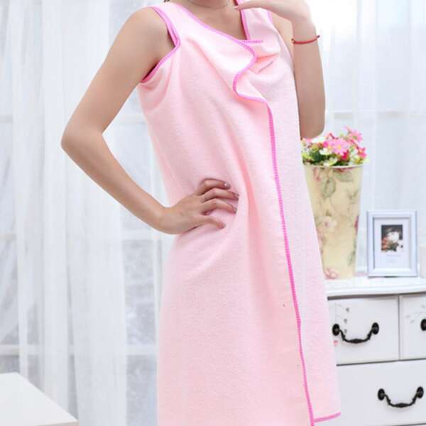 

1pc Solid Bath Towel Dress, Multicolor