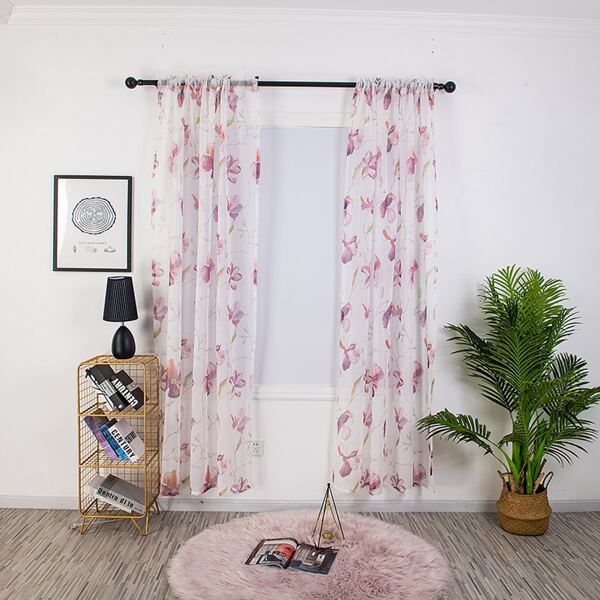

1pc Flower Overlay Print Curtain, Multicolor