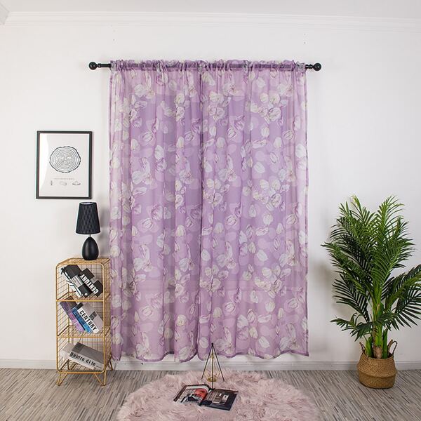 

1pc Leaf Overlay Print Curtain, Purple