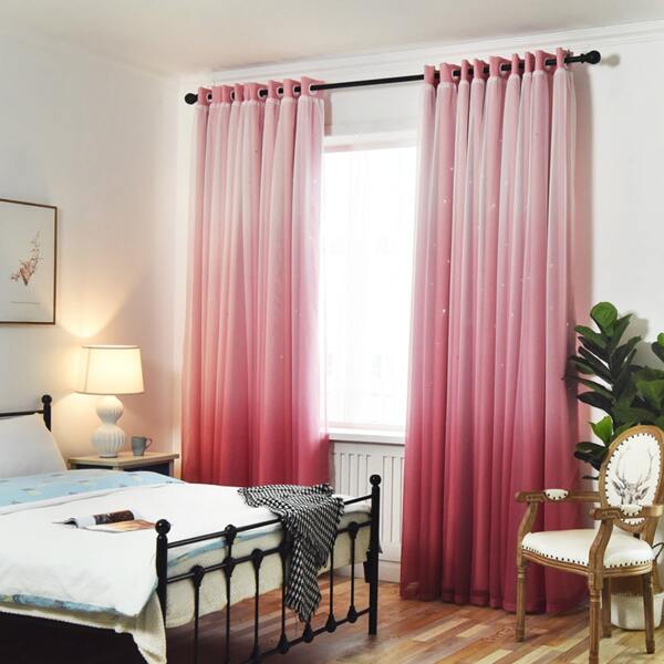 

1pc Gradient Eyelet Curtain, Pink