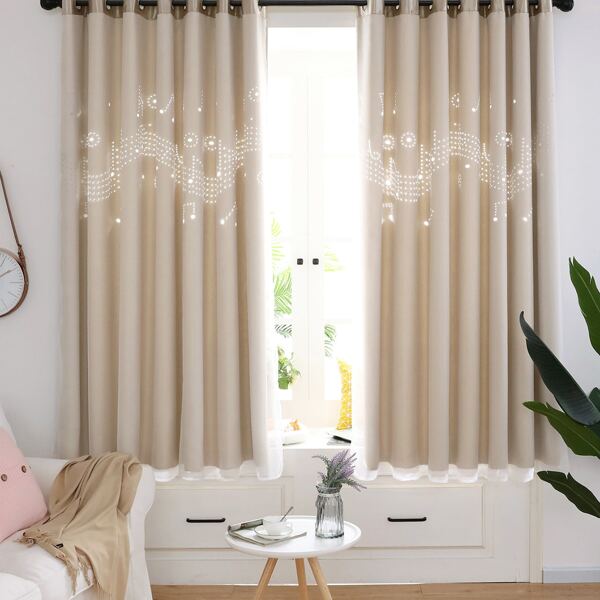 

1pc Music Note Hollow Curtain, Beige