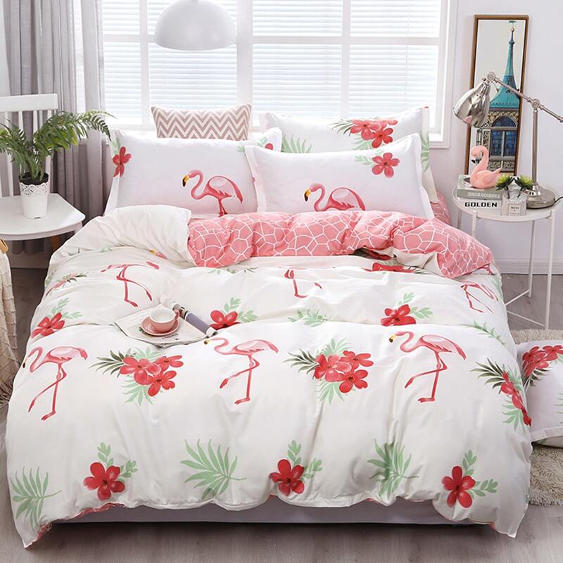 

Flamingo & Flower Print Sheet Set, White